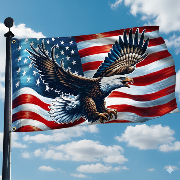 Patriotic Eagle American Grommet Flag 3-Day Shipping