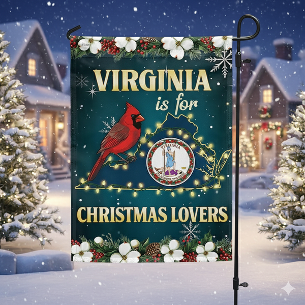 Virginia Is for Christmas Lovers Flag | Cardinal Dogwood Flower Flag