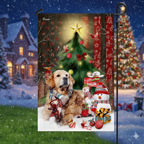 Golden Retriever Merry Christmas Flag