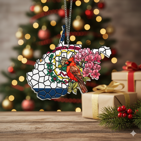 West Virginia Cardinal Gift - Rhododendron Flower Suncatcher, Acrylic Hanging Decor for Nature-Inspired Homes & Gardens