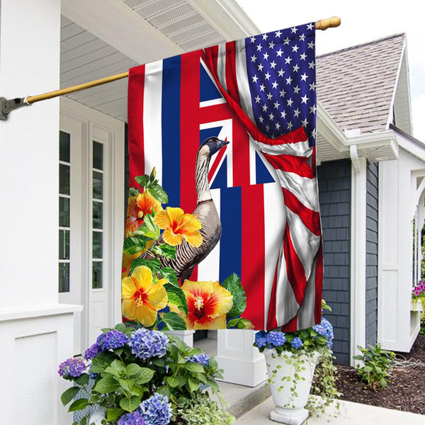 Flagwix American Flag - Hawaii State Hibiscus Flower and Nene, Hawaiian American Flag TPT928Fv3