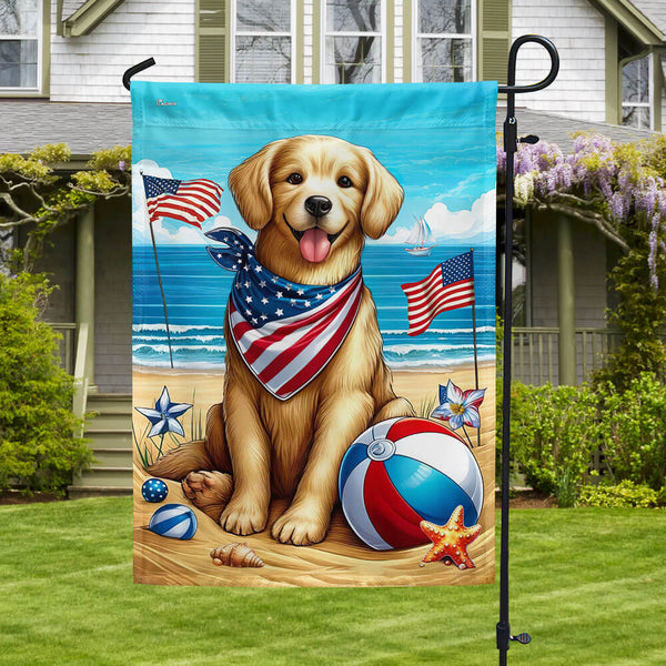 Golden Retriever Dog On The  Beach 4th Of july Flag TQN3082F