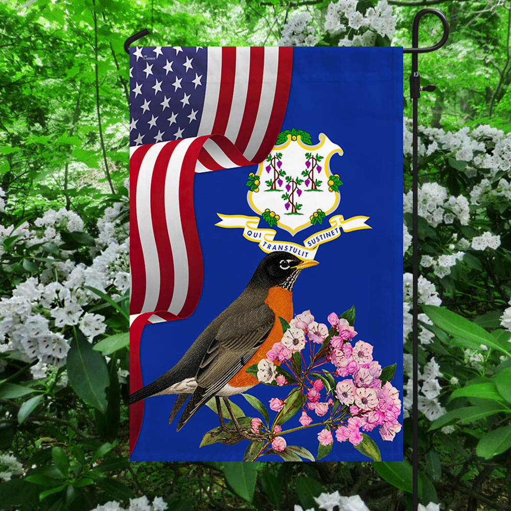 Connecticut State American Robin Bird and Mountain Laurel Flower