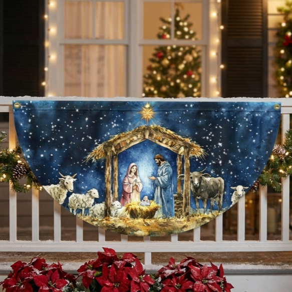 Nativity Of Jesus Christmas Flag Holy Night Christmas Non-Pleated Fan Flag