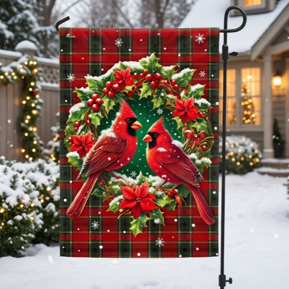 Cardinal Christmas Season's Greetings Winter Holiday Flag  3-Day Shipping