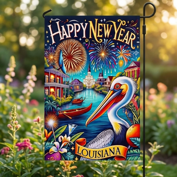 FLAGWIX  Louisiana Happy New Year Pelican Flag