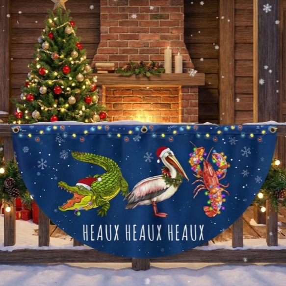 Louisiana Merry Christmas Joyeux Noël Y’all Alligator Pelican Crawfish Non-Pleated Fan Flag  3-Day Shipping