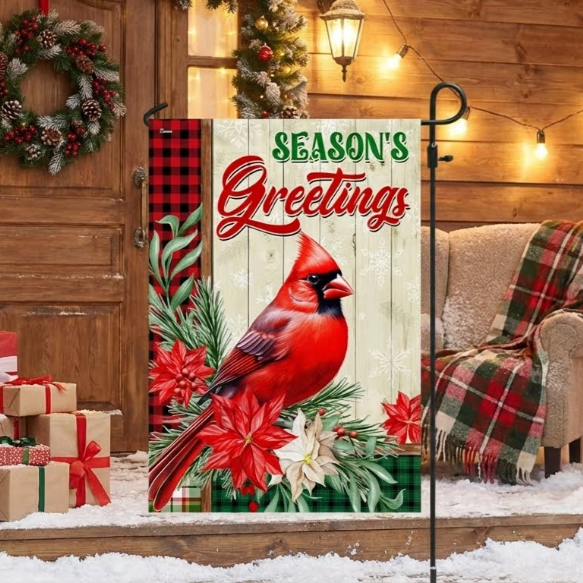 Cardinal Season's Greetings Winter Christmas Flag