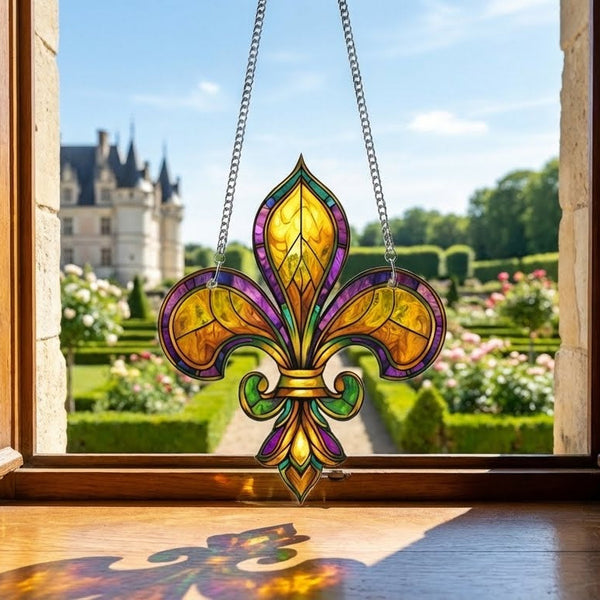 Louisiana Fleur De Lis Suncatcher, Mardi Gras Fleur de Lis Acrylic Hanging Sign