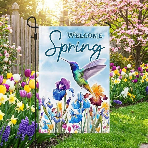 Welcome Spring Hummingbird Flag