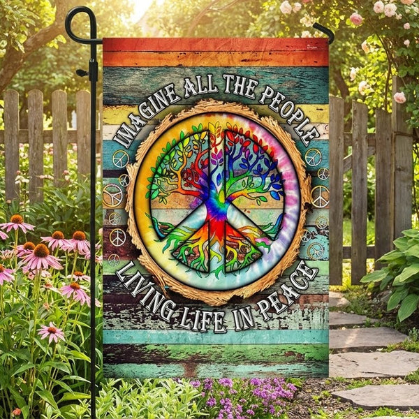 Woodstock Flag - Hippie Flag - Imagine All The People Living Life In Peace Flag