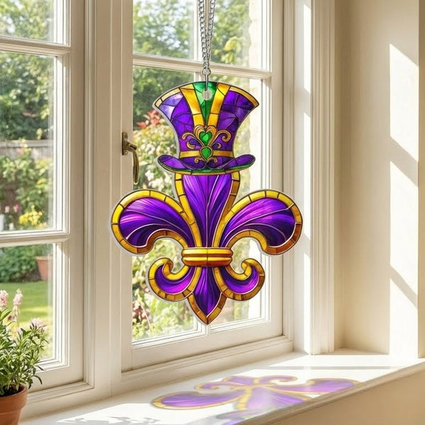 Louisiana Fleur De Lis Mardi Gras Acrylic Suncatcher Hanging