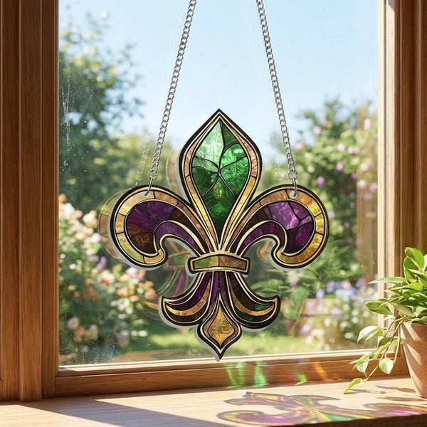 Louisiana Mardi Gras Fleur De Lis Acrylic Suncatcher Hanging