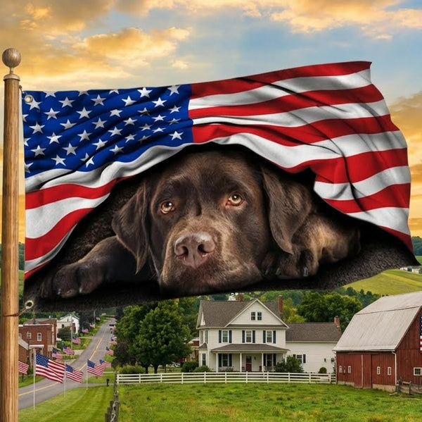 Chocolate Labrador Retriever. American Patriot Grommet Flag THH2903GFv5