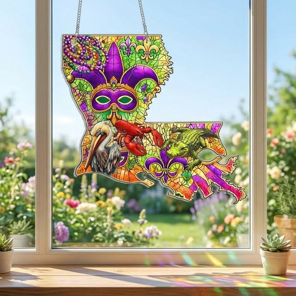 Happy Mardi Gras Fleur De Lys Acrylic Suncatcher Hanging