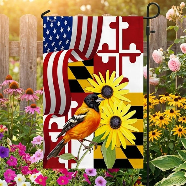 Maryland Black-eyed Susan Flower and Baltimore Oriole Bird Flag MLN1141Fv2 3-Day Shipping