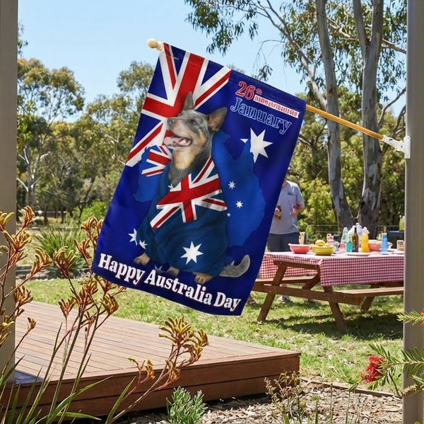 Happy Australia Day 26th January Flag, Cattle Dog Wrapped in Australia Flag