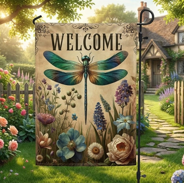 FLAGWIX Welcome Spring Dragonfly Flag