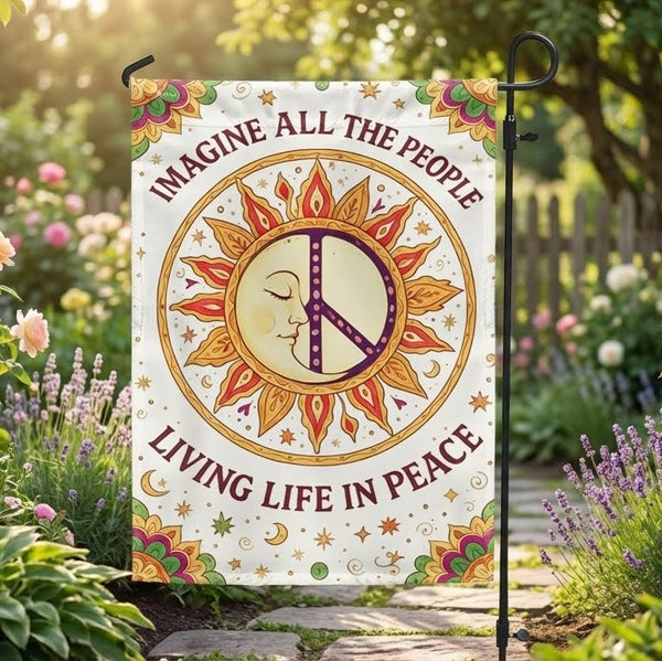 Woodstock Hippie Peace Flag, Peace Sign Imagine All the People Boho Decor