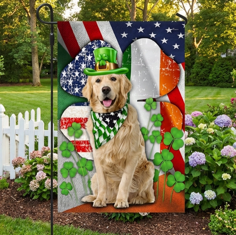 Golden Retriever Dog Saint Patrick's Day Flag