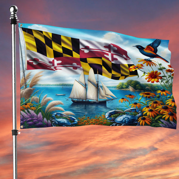 Maryland Susan Flower Baltimore Oriole Bird Grommet Flag