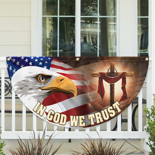 Christian Cross Eagle In God We Trust Non-Pleated Fan Flag