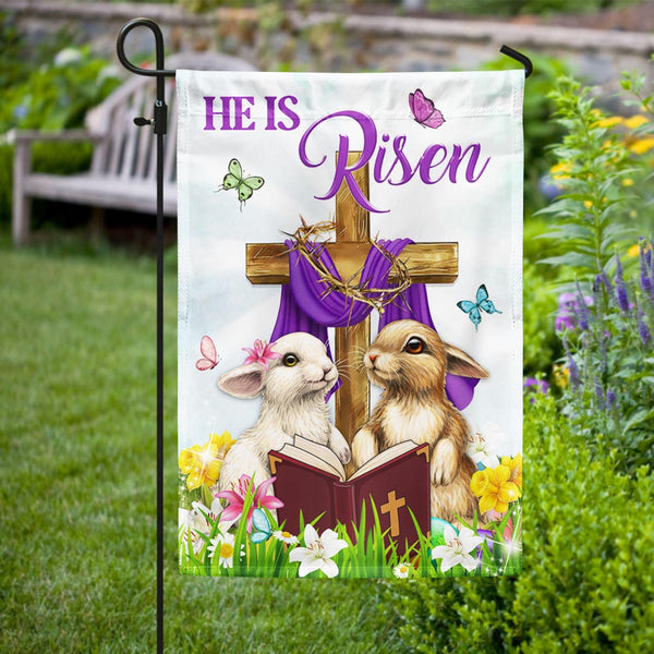 Easter Flag He Is Risen Bunny Cross Christian