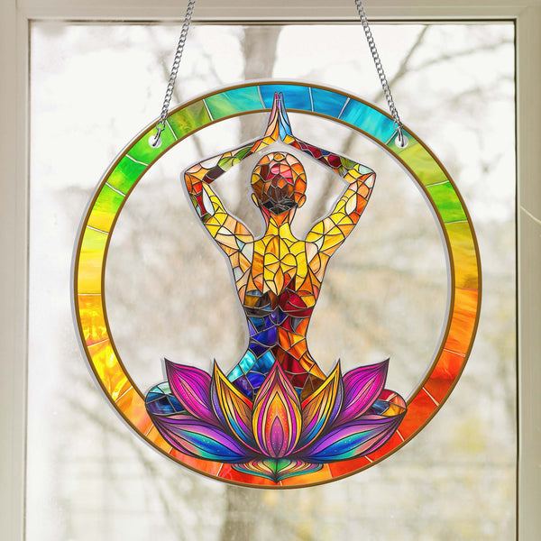 Yoga Meditation Healing Suncatcher Acrylic Hanging Sign TQN4455AS