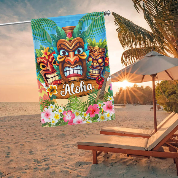 Hawaiian Tiki Luau Party Aloha Flag