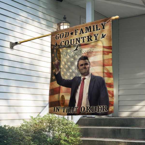 Charlie Kirk American Flag - Rustic God Family Country In That Order Flag