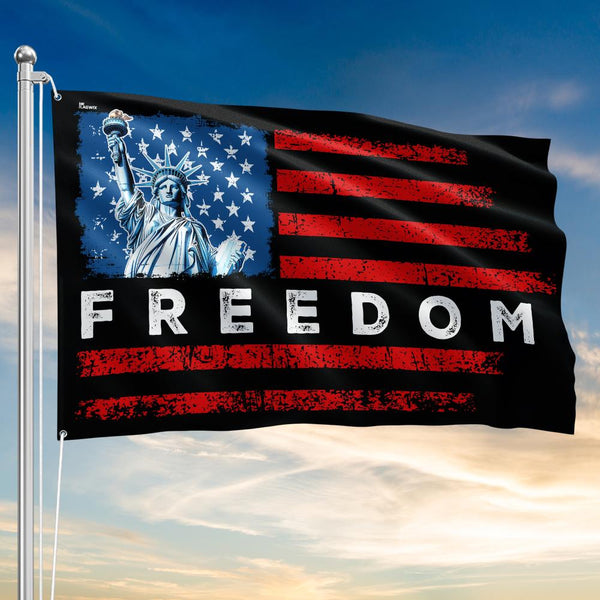 Distressed American Freedom Grommet Flag with Liberty for Decor