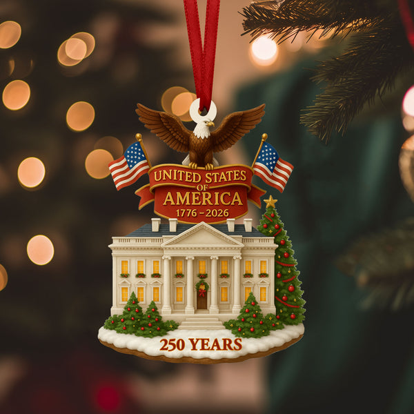 USA 250th Anniversary Christmas Ornament, Patriotic Christmas Ornament, Patriotic Flat Acrylic Christmas Decoration - White House, 250th Decor