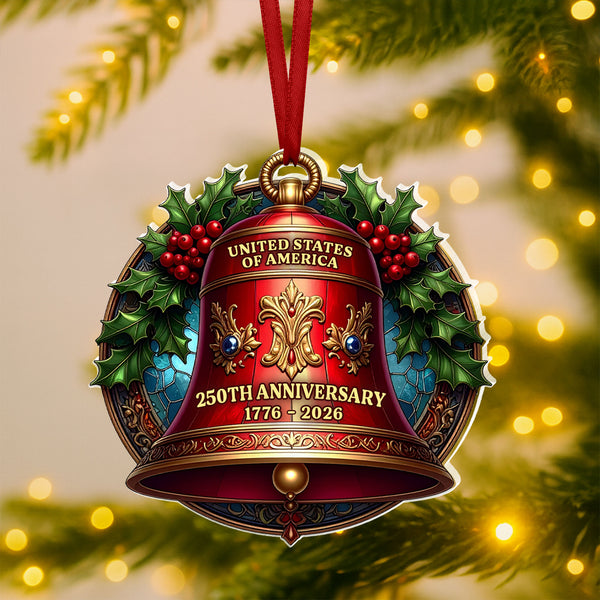 250 Years of America 2D Acrylic Ornament, Patriotic Ornament, 1776-2026 Liberty Bell Ornament Decor, American Independence Xmas, July 4 Decor