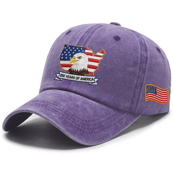 250 Years America Independence Patriot Washed Cap Embroidered Eagle Flag