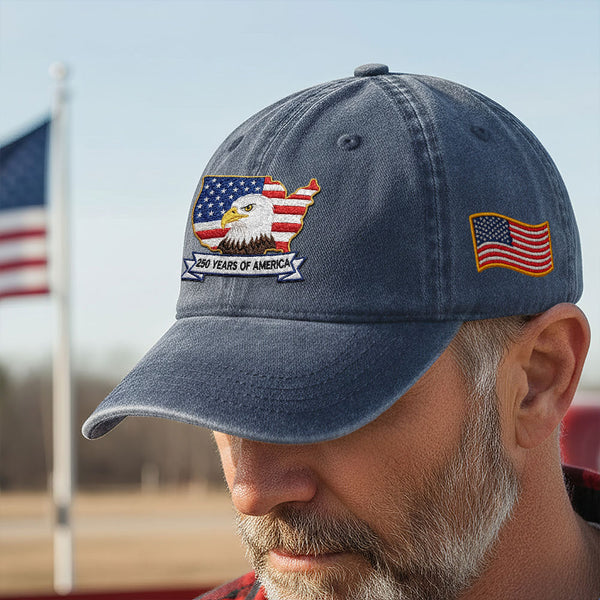 250 Years America Independence Patriot Washed Cap Embroidered Eagle Flag