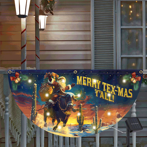 Merry Tex-Mas Y’all Flag | Cowboy Solar LED Fan Flag for Holiday Decor