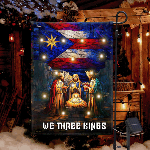 We Three Kings Puerto Rico Solar LED Garden Flag for Christmas Christian Decor