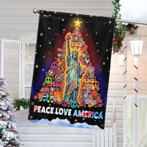 Peace Love America Hippie Flag | Christmas Patriotic Liberty Decor