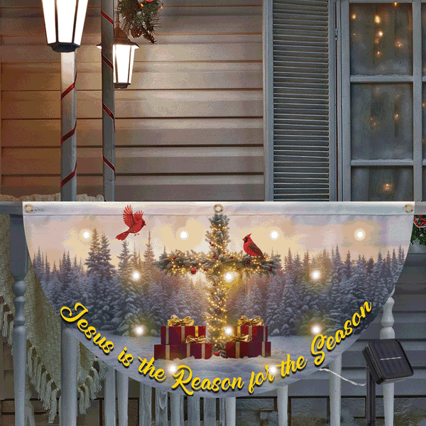 Cross Cardinal Christmas Jesus is the Reason for Season Solar LED Flag