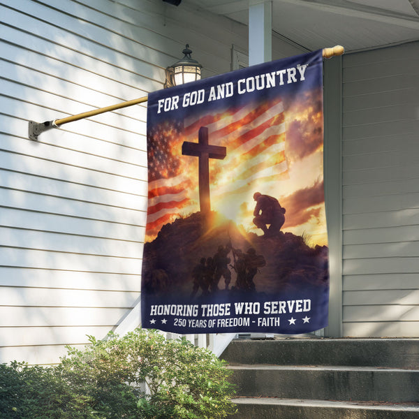 250 years Veterans American Flag Patriotic Kneeling Soldier Cross Flag