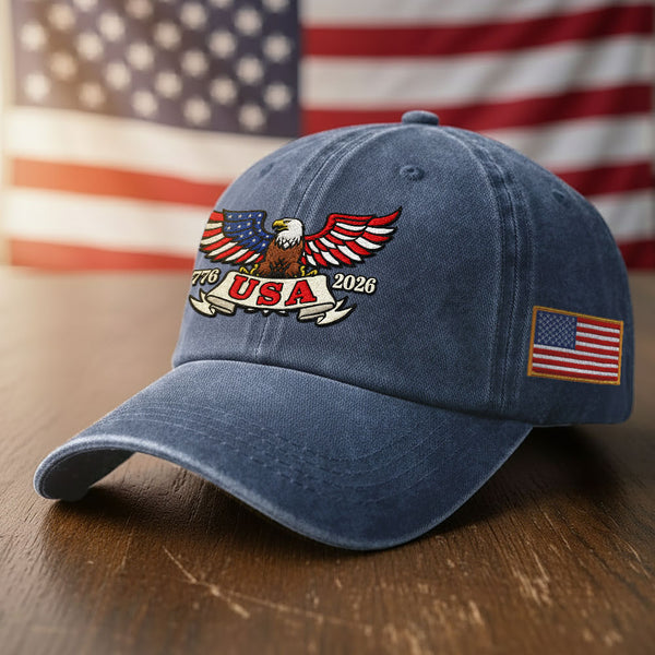 250 Years of America Patriot Washed Cap with Embroidered Eagle USA Flag