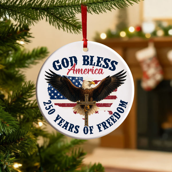 God Bless America Eagle Cross Ornament 250 Years of Freedom Patriotic