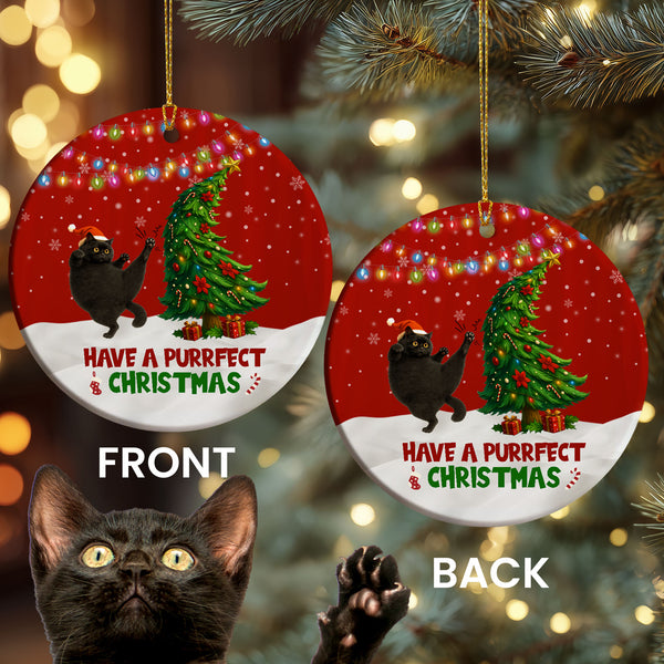 Black Bombay Cat Christmas Ceramic Ornament for Cat Lovers