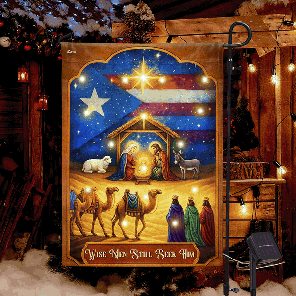 Three Wise Men Puerto Rico Nativity Christmas Solar LED Garden Flag