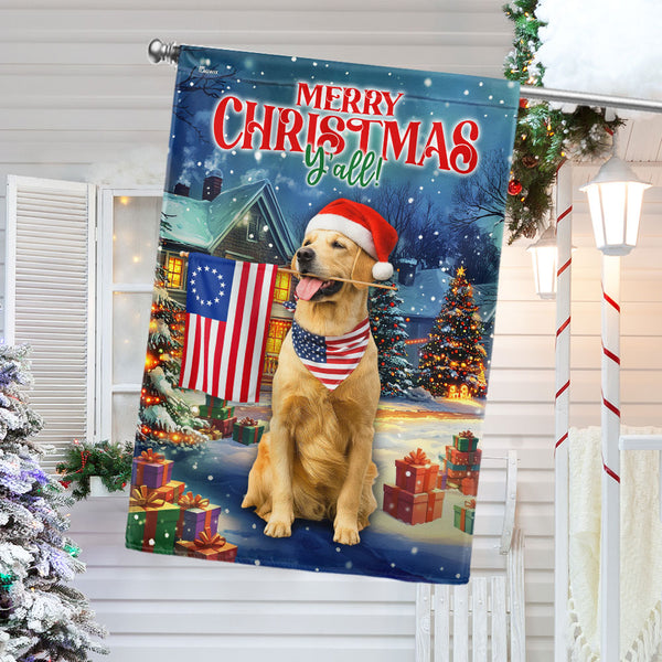 Patriotic Golden Retriever Christmas Flag | Betsy Ross American Flag Decor