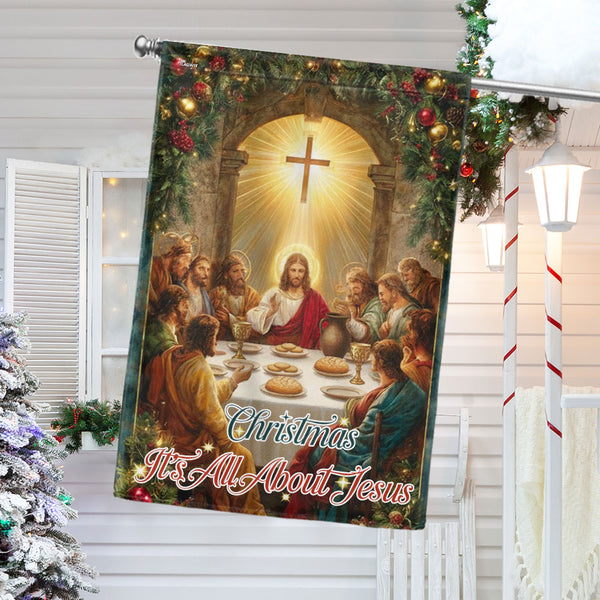 Christmas Flag | It’s All About Jesus Christian Faith Holiday Decor