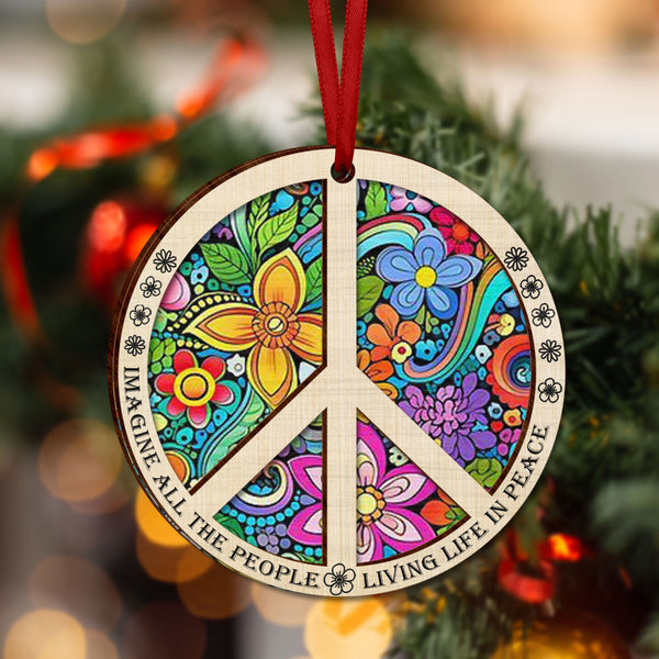 Hippie Peace Ornament | Imagine All The People Christmas Tree Decoration