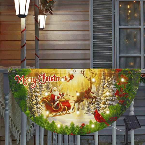Merry Christmas Santa Claus with Sleigh and Reindeer Cardinal Solar Led Fan Flag
