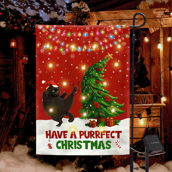 Black Bombay Cat Christmas Solar LED Flag | Holiday Decor for Cat Lovers