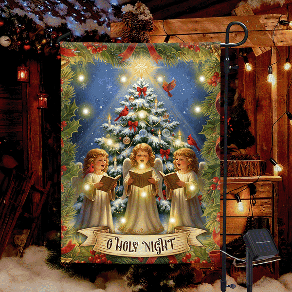 O Holy Night Angels Cardinal Flag – Traditional Christmas Solar LED Flag